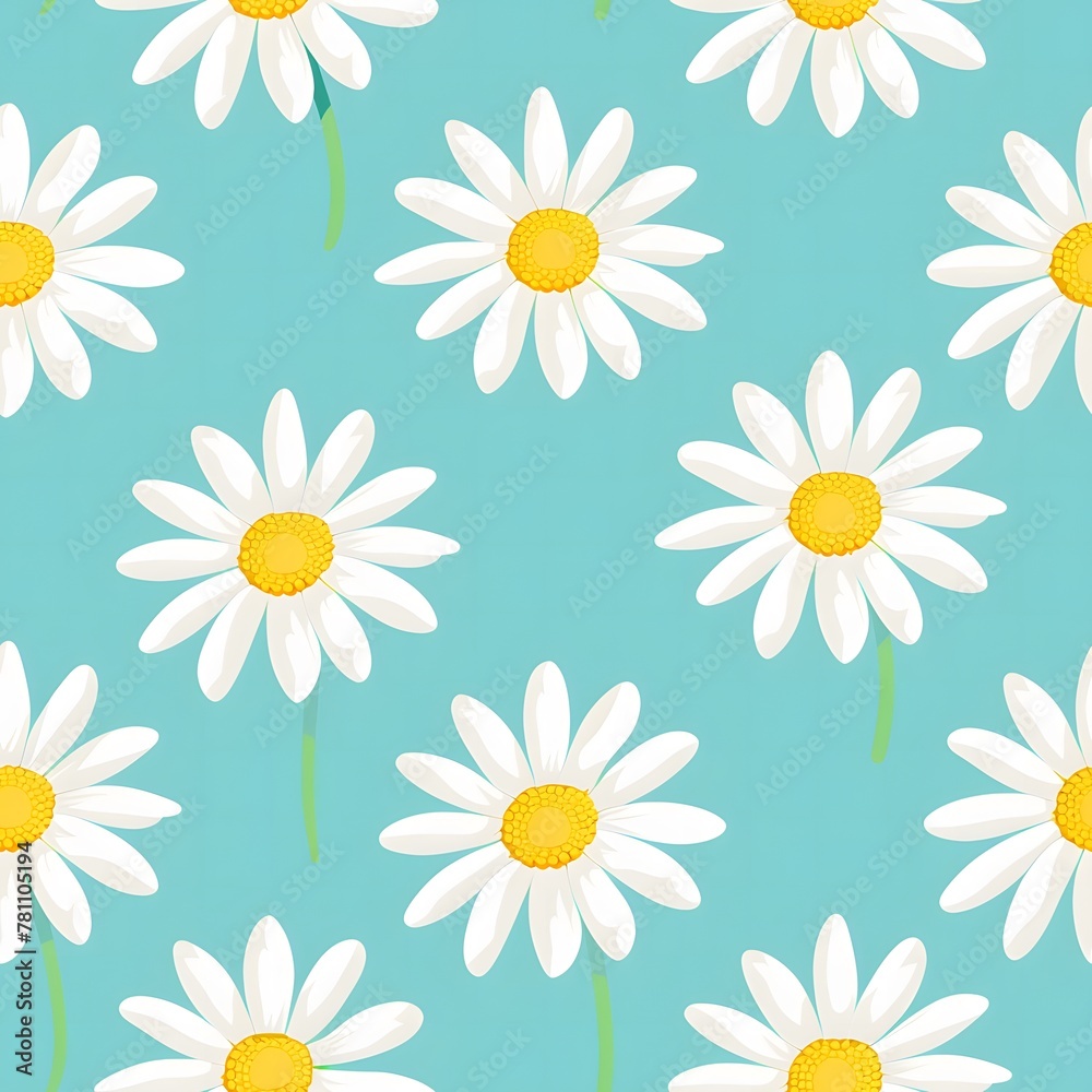 Daisy pattern seamless flat illustration simple design cute baby blue background