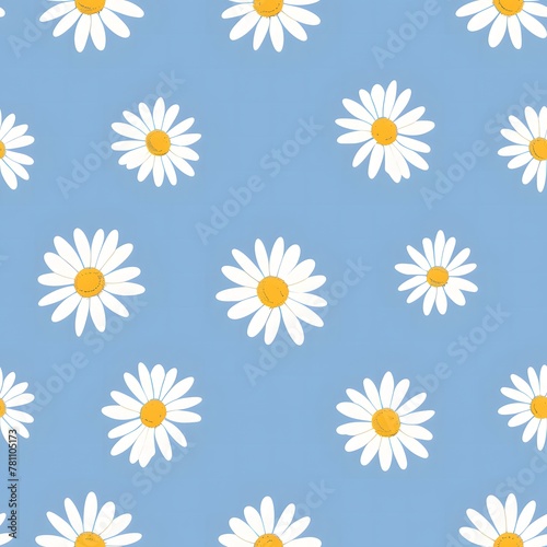 Daisy pattern seamless flat illustration simple design cute baby blue background