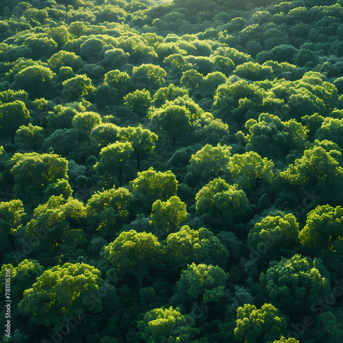 Green forest background  Sunlit amazon wood trees  Rainforest  Jungle from above