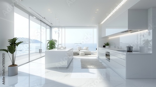Luxurious Open Space Interior with Ocean Panorama © admin_design