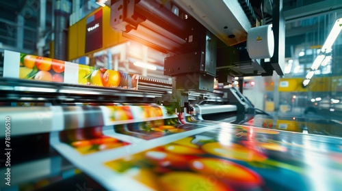printing machine in action, producing high-quality prints. Ideal for use in advertising, publishing, and graphic design photo
