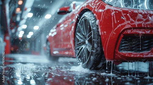 Red Performance Vehicle Getting a Premium Wash © admin_design