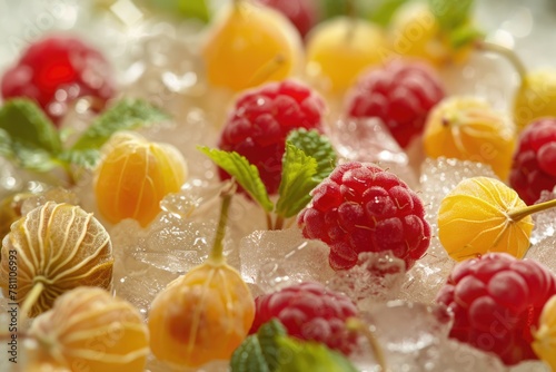 Refreshing Raspberry and Ground Cherry Ice with Pod Seed Decoration
