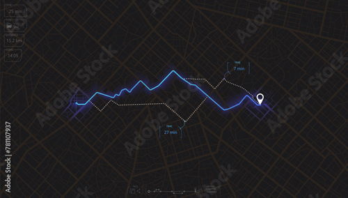 Gps tracking on city map. Track navigation pin on street maps, navigate mapping locate position pin. Abstract map background. Digital art. Editable vector illustration