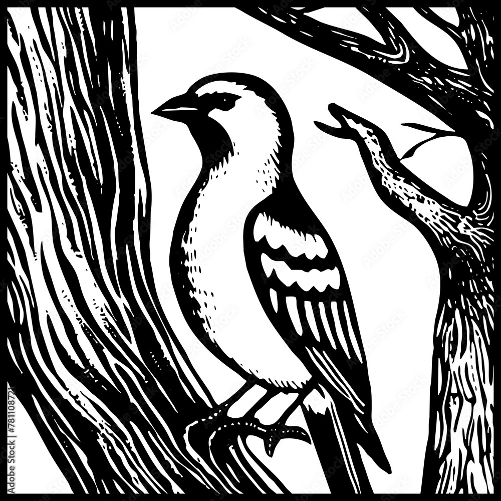 Obraz premium Bird . Animal black and white illustration . Logo design, for use in graphics. Generated by Ai