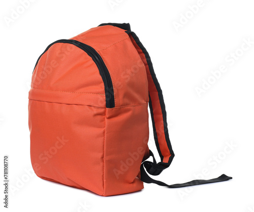 One stylish orange backpack on white background