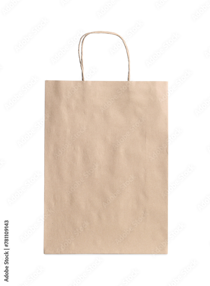 One kraft paper bag isolated on white. Mockup for design One kraft paper bag isolated on white. Mockup for design