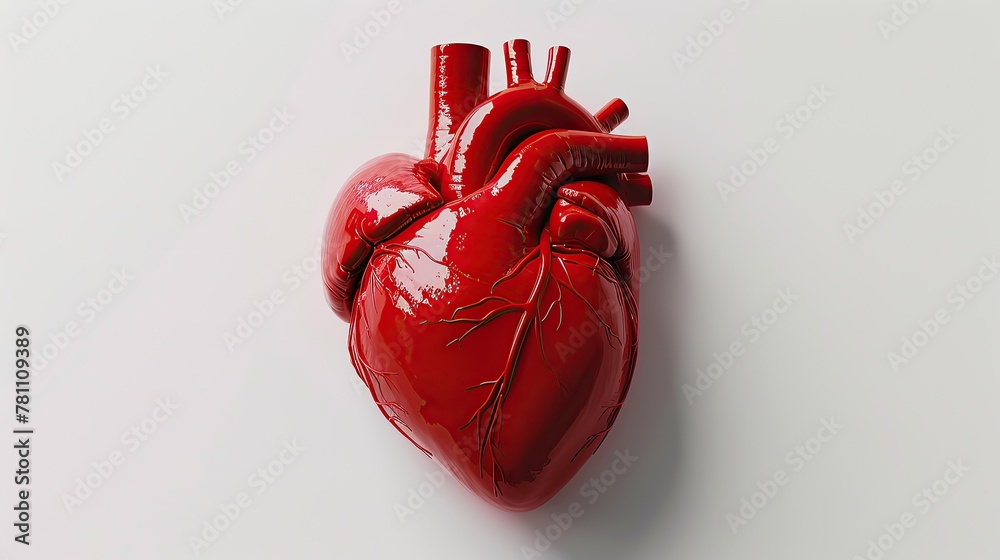 Red three-dimensional heart shape, white three-dimensional electrocardiogram, three-dimensional, white background.