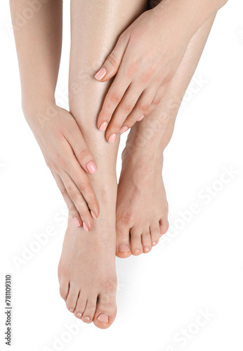 Woman with neat toenails after pedicure procedure isolated on white, closeup © New Africa