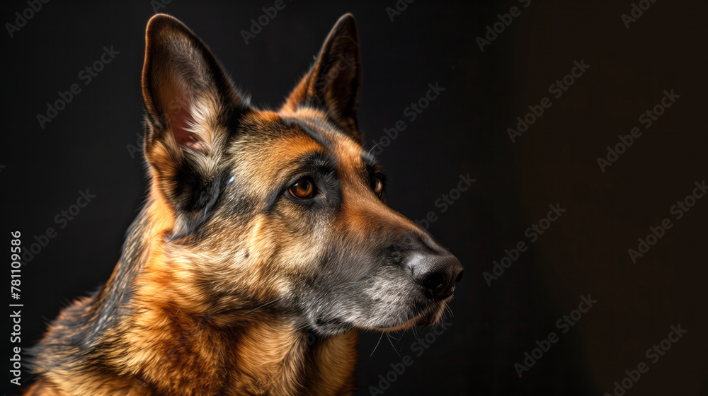 A German Shepherd in a vigilant stance, highlighting its intelligence and loyalty with a focused gaze