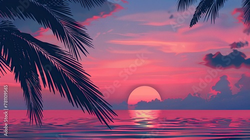 Romantic sunset on palm beach summer holiday design. copy space for text. © Naknakhone