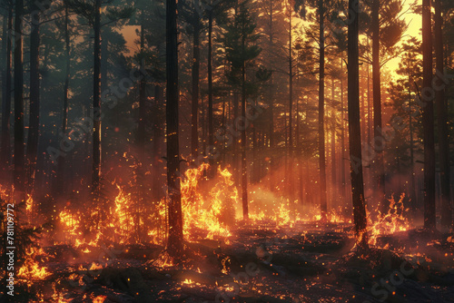 Wildfire in a forest