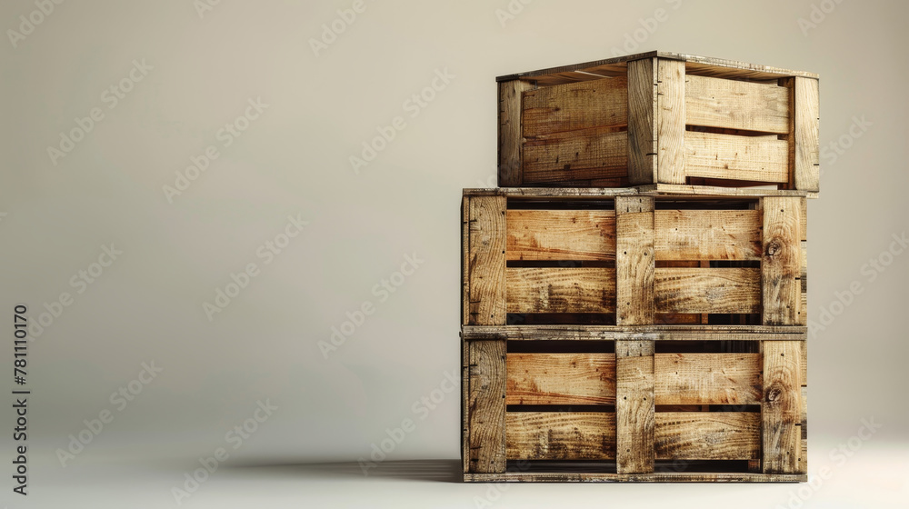 Three wooden crates stacked on top of each other Three wooden crates stacked on top of each other