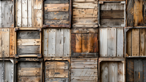 A wall made of wooden crates with a rustic  vintage feel