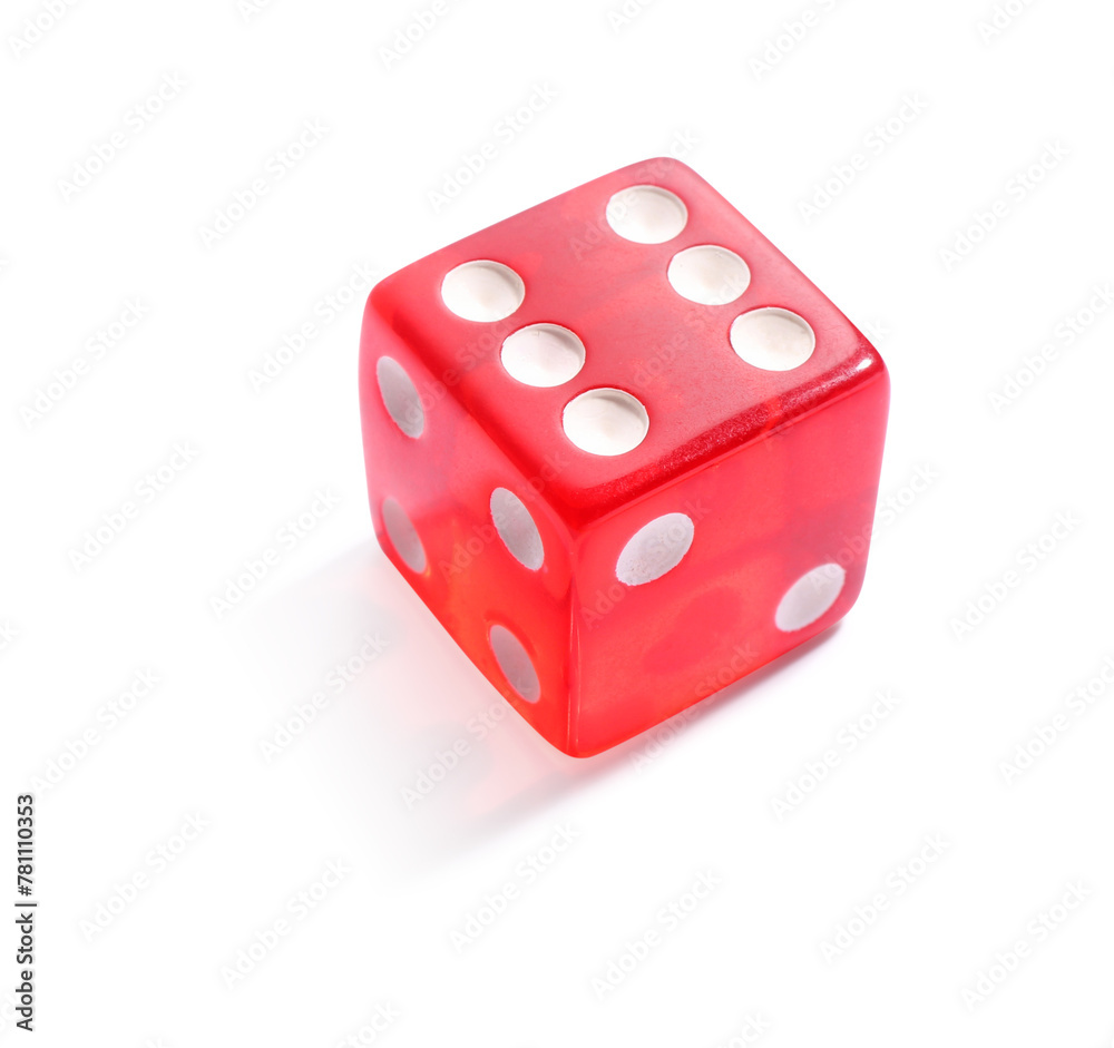 One red game dice isolated on white One red game dice isolated on white