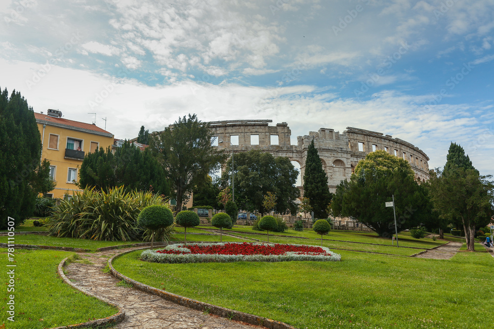 Fototapeta premium Pula, Croatia. Majestic view at famous arena of Roman Empire time, Dalmatia region.