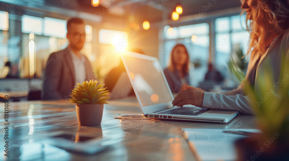 © Aekawat - In an atmosphere buzzing with ideas, business innovators discuss future projects using a laptop as their guide in a cozy office corner © Aekawat - In an atmosphere buzzing with ideas, business innovators discuss future projects using a laptop as their guide in a cozy office corner