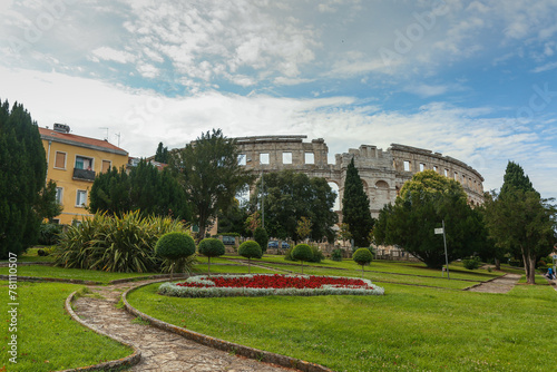 Pula, Croatia. Majestic view at famous arena of Roman Empire time, Dalmatia region.
