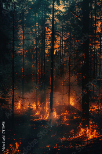 Wildfire in a forest