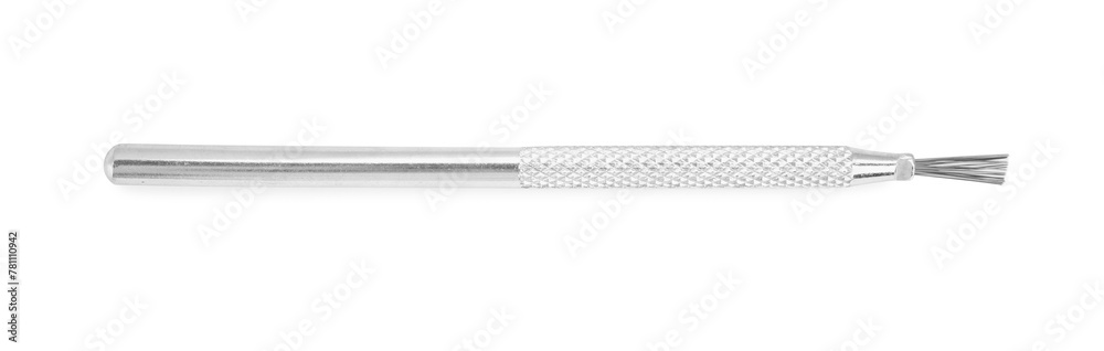 Clay crafting. Metal needle tool isolated on white, top view Clay crafting. Metal needle tool isolated on white, top view