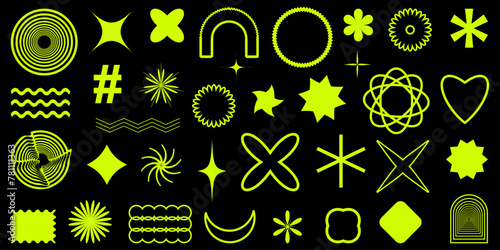 Shape set y2k style for banner. Y2k aesthetic.Shape set y2k style for decoaration.Simple shapes.Shape set y2k style for poster.Trendy 90s.Trendy geometric forms.