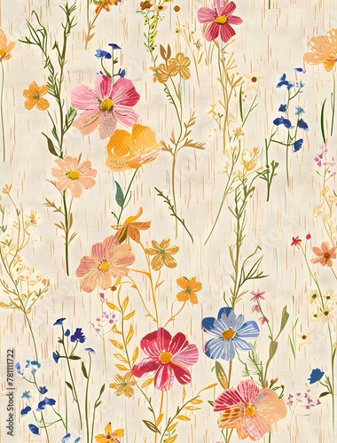 embroidered spring flowers pattern