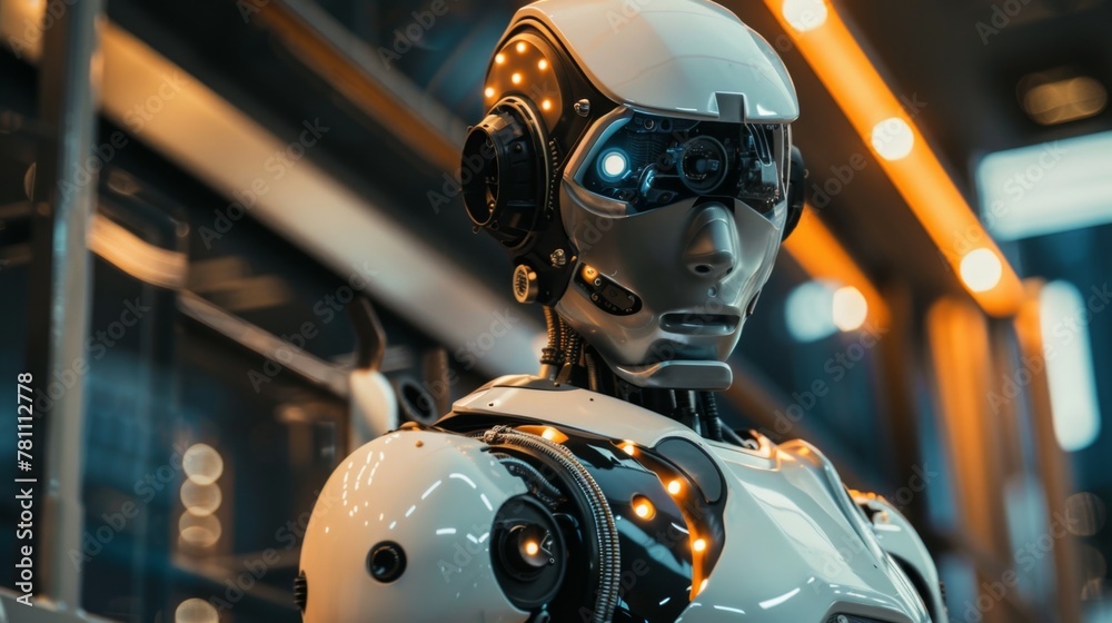 Fototapeta premium Robot Standing in Front of Building