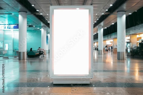 Mock up of blank light box in airport. generative ai. © SEUNGJIN