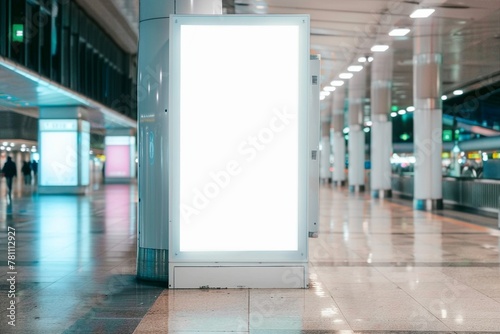 Mock up of blank light box in airport. generative ai.