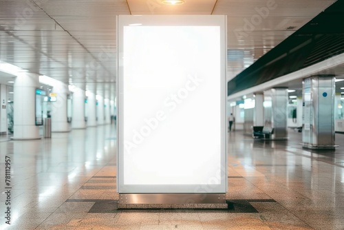 Mock up of blank light box in airport. generative ai.