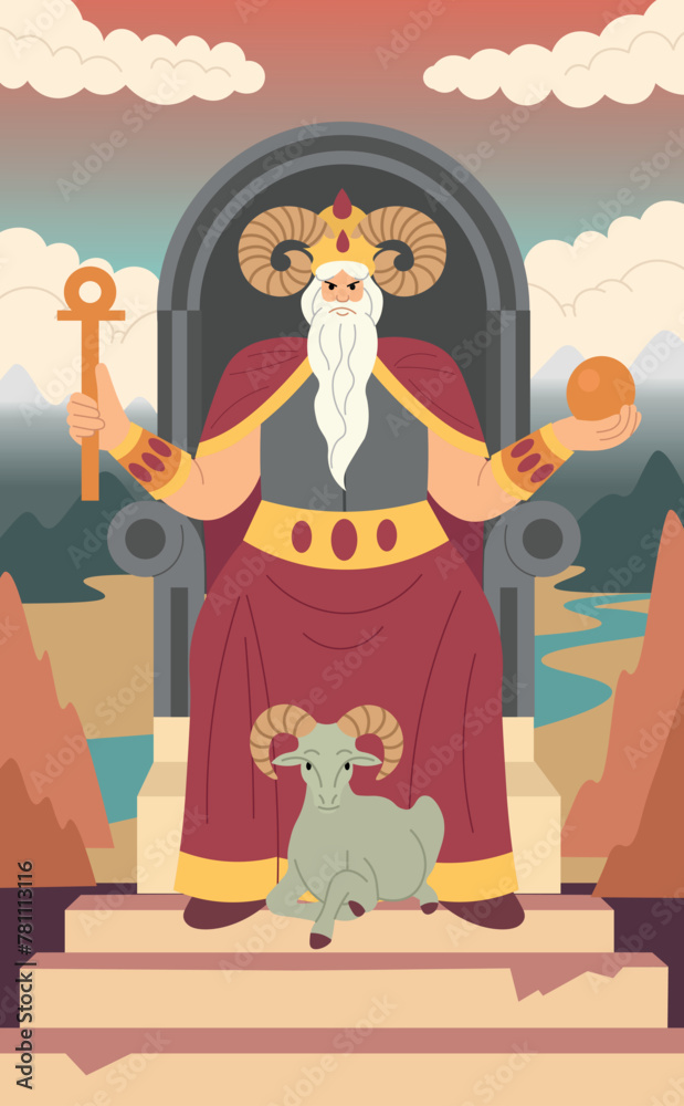 Obraz premium Major Arcana tarot card design. Hand drawn cartoon linear flat style. THE EMPEROR