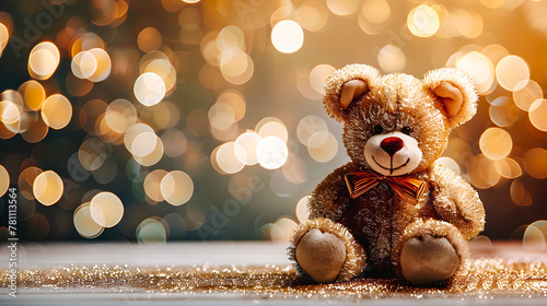 Bannière avec ours en peluche et bokeh photo