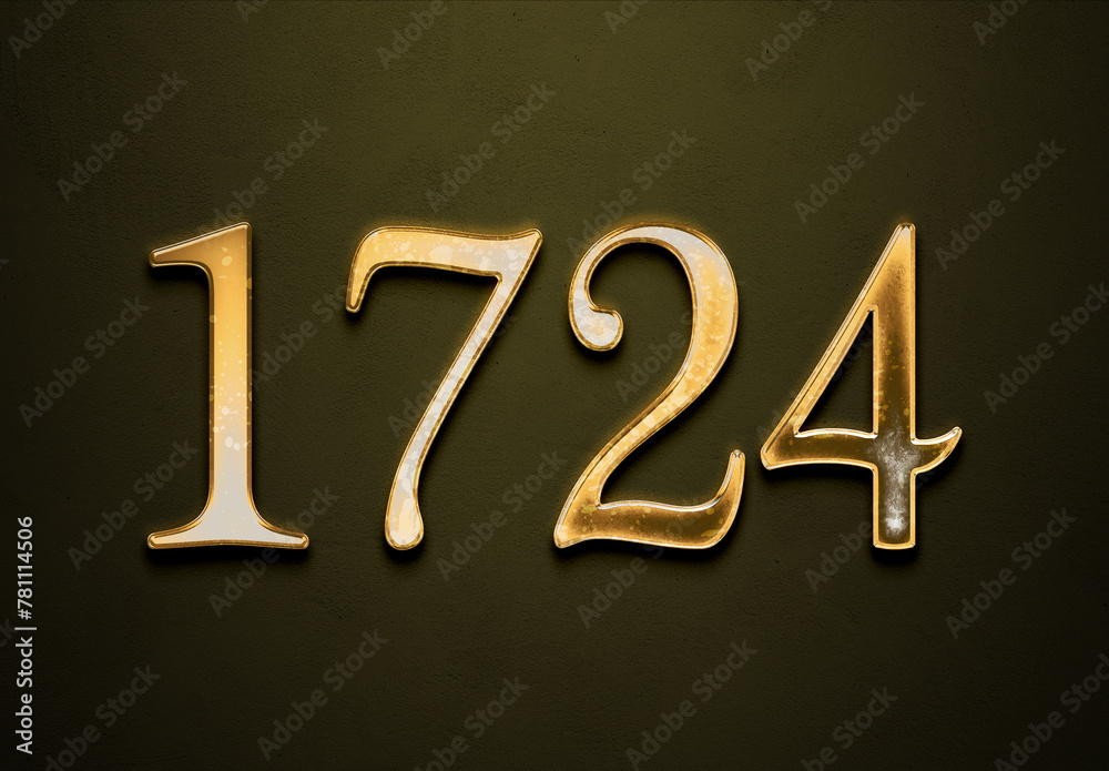 Old gold effect of 1724 number with 3D glossy style Mockup. Old gold effect of 1724 number with 3D glossy style Mockup.