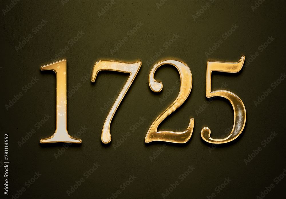 Old gold effect of 1725 number with 3D glossy style Mockup. Old gold effect of 1725 number with 3D glossy style Mockup.