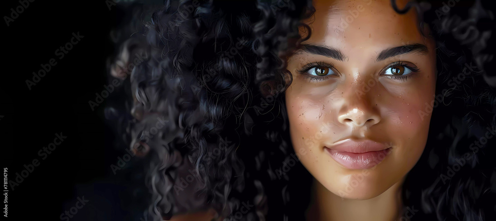 Fototapeta premium Young woman with curly hair style. Generative ai design concept art.