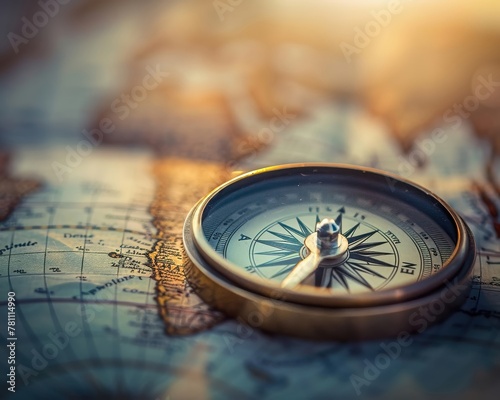 The compass needle and map in tight focus