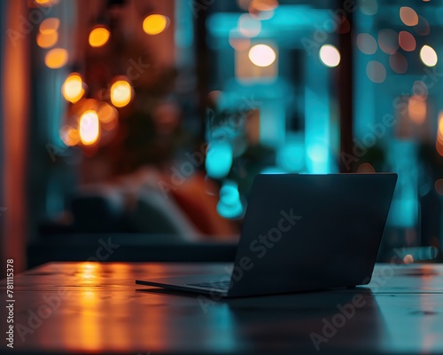 The soft glow of a laptop in a home office