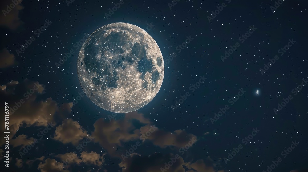 Gaze upon the serene beauty of a full moon in the night sky.