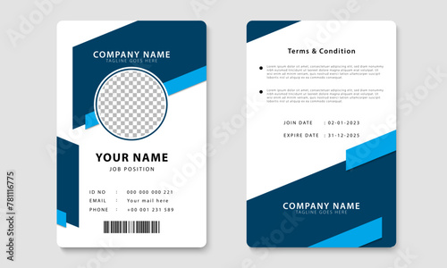 Simple blue identity card design template. Professional ID card design for employees. Vector