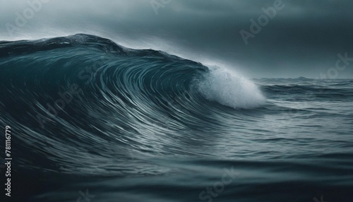 a wave on electric blue waters with a foggy sky in a 3d rendering