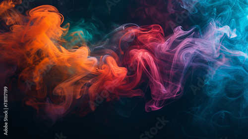 Ethereal colorful smoke swirling on a black backdrop. AI Generative