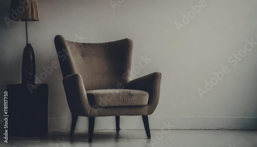 modern minimalist interior with an armchair on empty white wall background generative ai