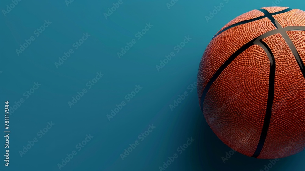 Basketball on a blue background, ideal for banners with ample copy space, AI Generative.