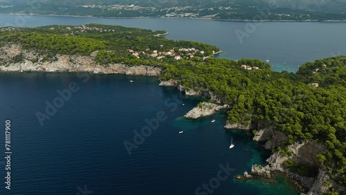 Kolocep Island - Kalamota Beach House Resorts In Adriatic Sea, Croatia. Aerial Shot photo