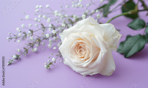 white roses with empty space for text lavender background  Generative AI