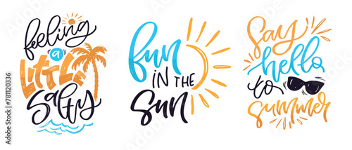Summer vibes - cute hand drawn doodle letetring quote. Lettering ptint t-shirt design, mug print about summer.