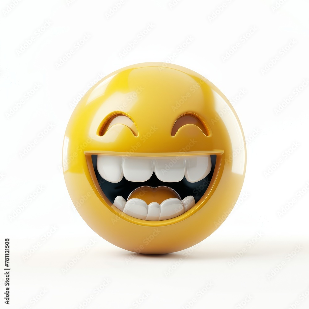 Smiling with wide open mouth yellow emoji 3d style isolated on white
