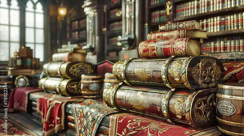 Antique Bookshelf Overflowing with Knowledge, Vintage Books in an Old Library, Embodying Wisdom and History