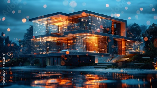 Virtual design of a smart home, holographic projection of a residential building, AI Generative
