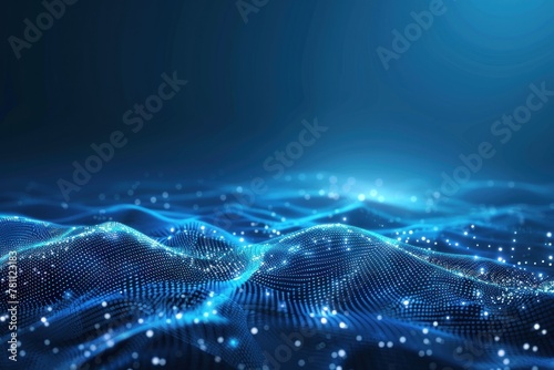 Abstract digital blue background with glowing lines and waves photo